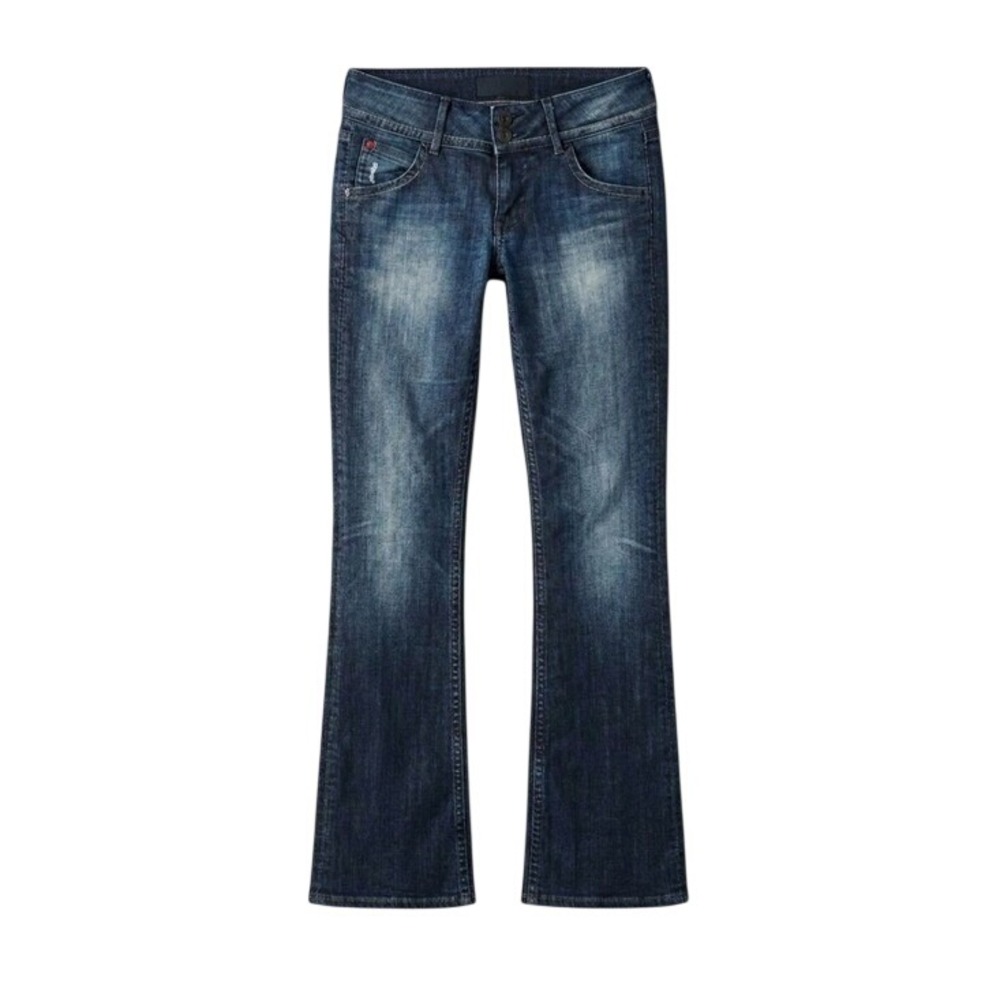 Vintage Y2K Hudson Low Rise Flare Jeans 2000s Distressed Dark Wash Denim - Sz 27